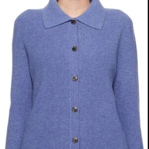 Pastel Blue Cashmere Cardigan Sweater with Tailored Fit and Classic Collar